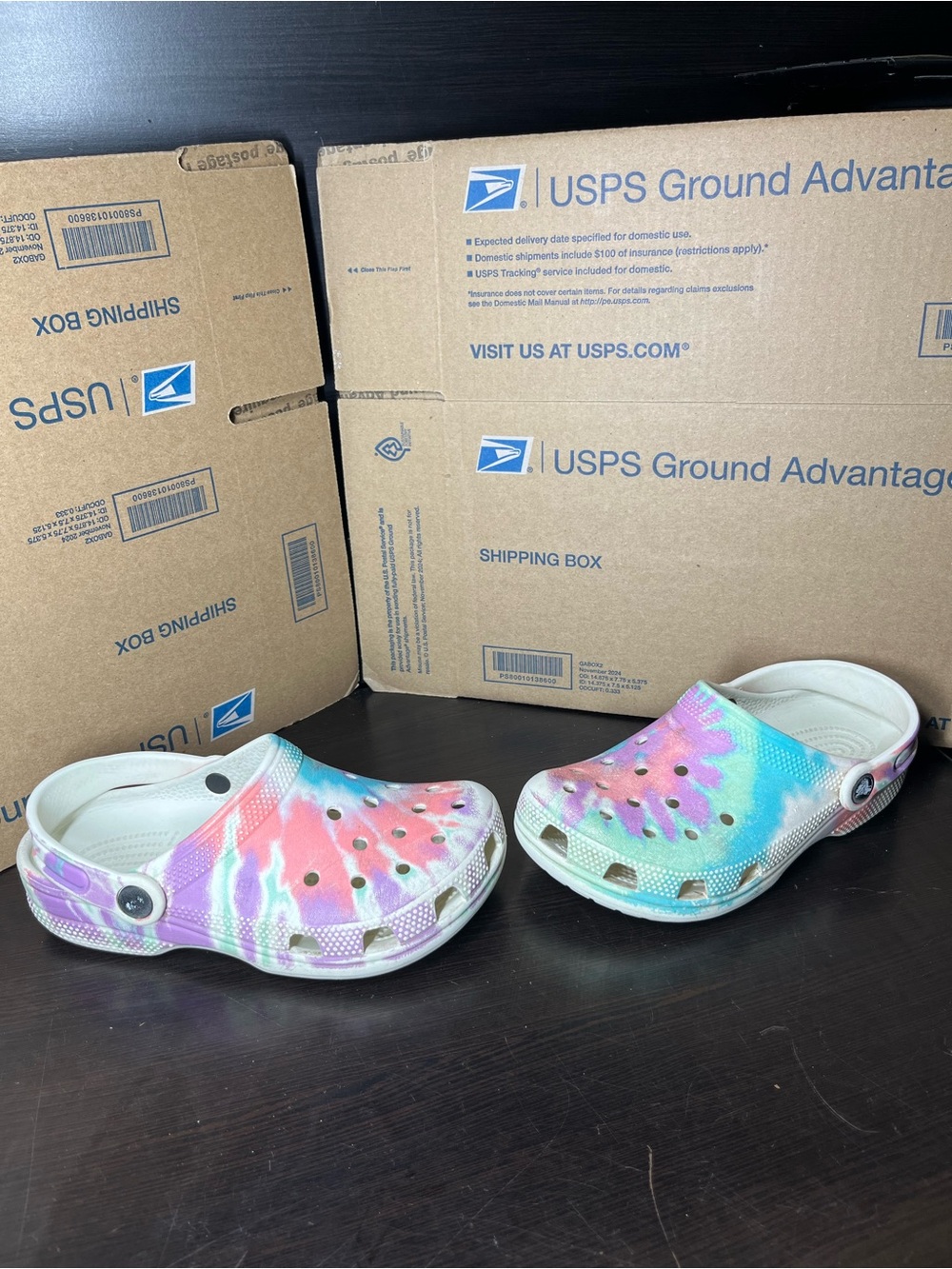 CROCS Kids Tie-Dye Classic Clog - Pink Blue Purple size - J2